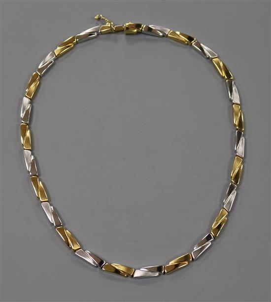 An 18ct two colour gold stepped link necklace,